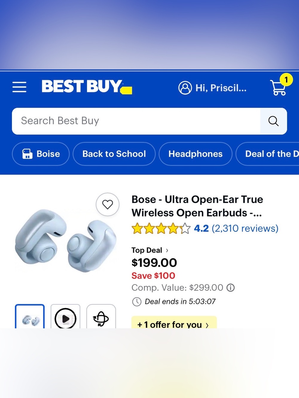 Bose ultra open ear headphones -moonstone